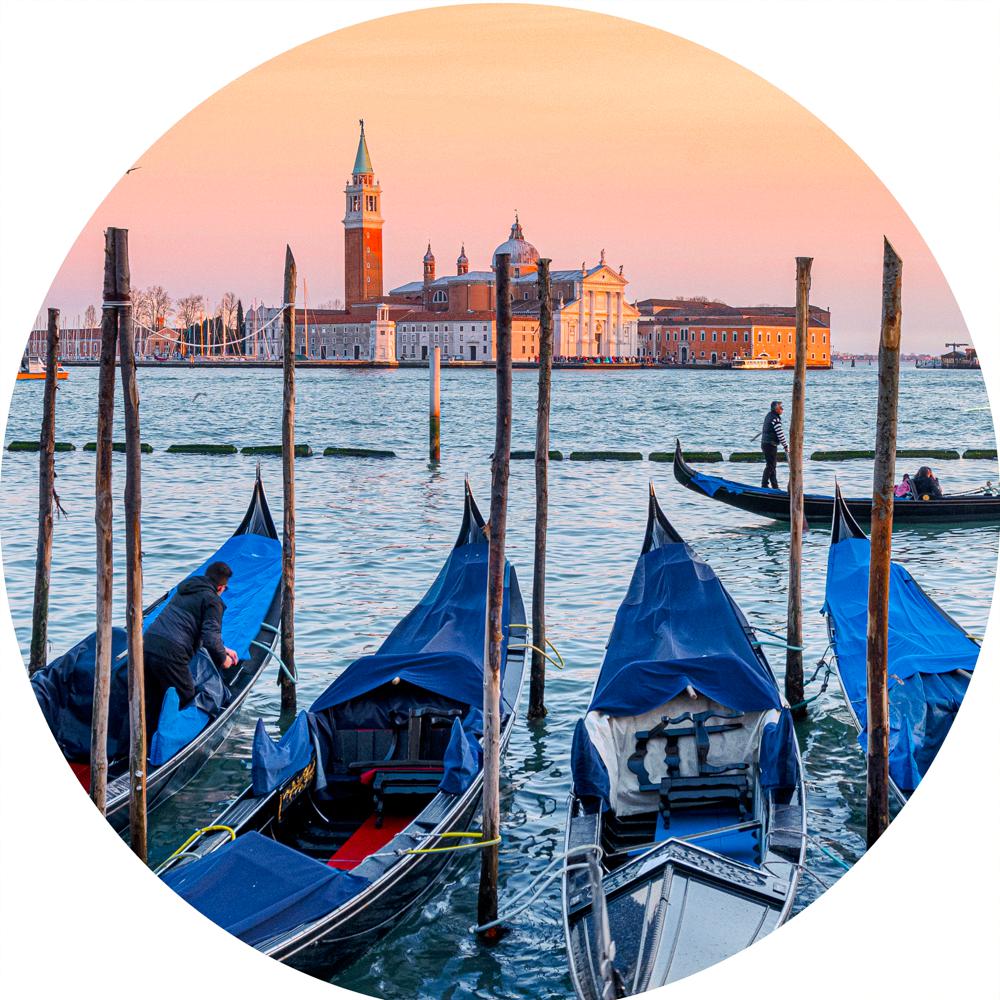 Gondolas of Venice (Round) Jigsaw Puzzle by Artist Jaime Dormer and Manufactured by QPuzzles in Queensland