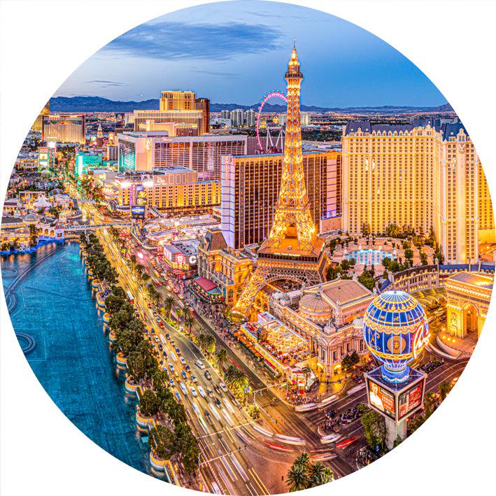 Las Vegas (Round) Jigsaw Puzzle by Artist Jaime Dormer and Manufactured by QPuzzles in Queensland