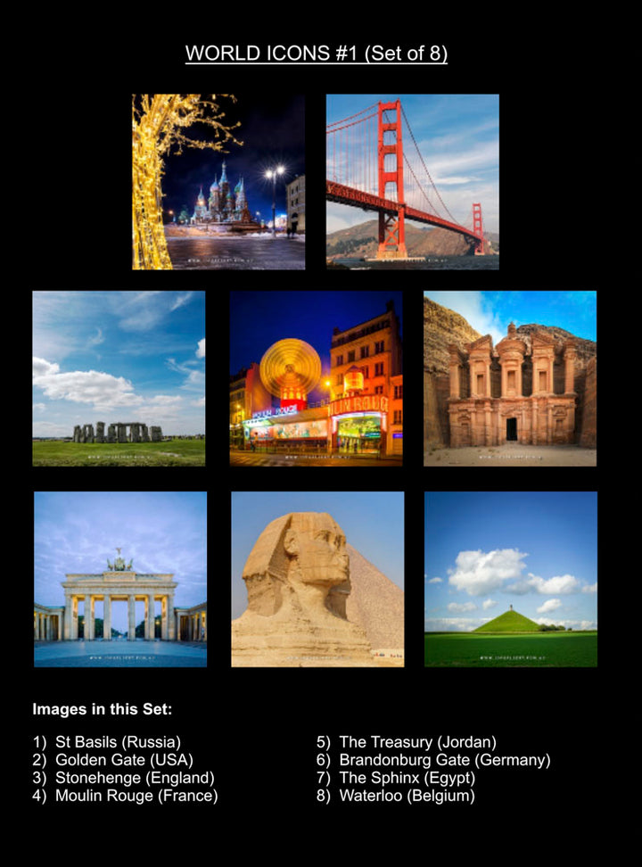 World's Iconic Photo Collage - Coaster Collection #1 (Set of 8)