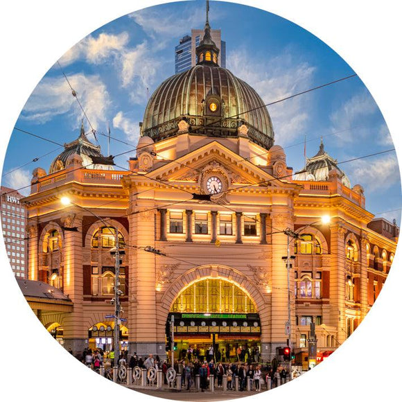 Flinders Street Station (Round) Jigsaw Puzzle by Artist Jaime Dormer and Manufactured by QPuzzles in Queensland