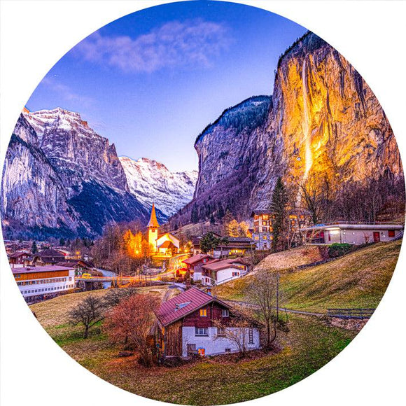 Lauterbrunnen Twilight (Round) Jigsaw Puzzle by Artist Jaime Dormer and Manufactured by QPuzzles in Queensland
