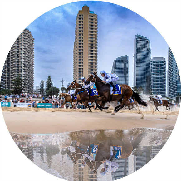 Magic Millions 2020 Beach Race (Round) Jigsaw Puzzle by Artist Jaime Dormer and Manufactured by QPuzzles in Queensland