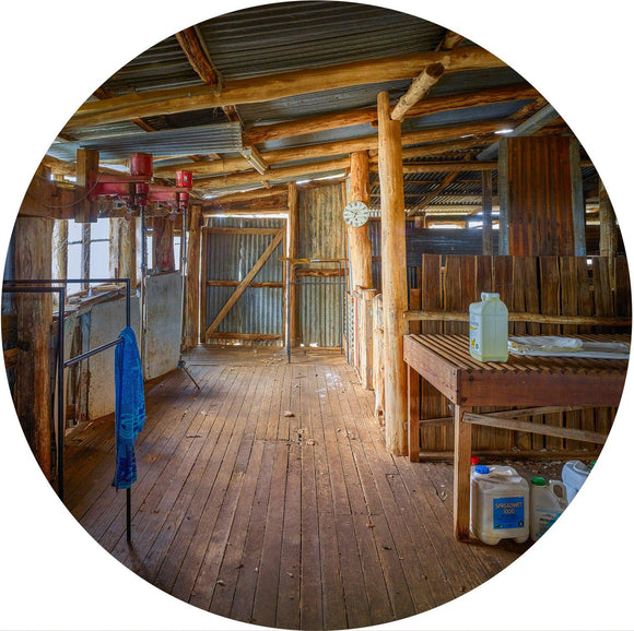 The Shearing Shed (Round) Jigsaw Puzzle by Artist Jaime Dormer and Manufactured by QPuzzles in Queensland