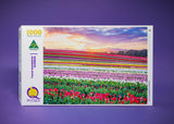 Tulip Rainbow at Sunrise (Landscape) Jigsaw Puzzle by Artist Jaime Dormer and Manufactured by QPuzzles in Queensland