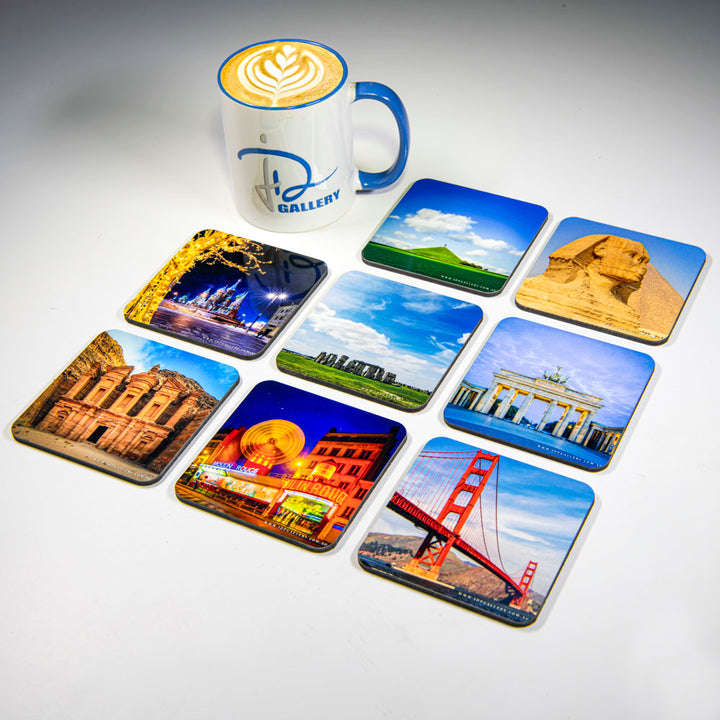 World's Iconic Photo Collage - Coaster Collection #1 (Set of 8)